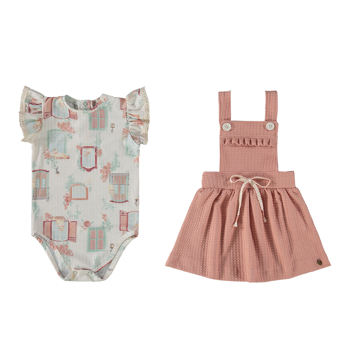 Conjunto Bebê Salopete e Body Jacquard Estampado - Kiki Xodó