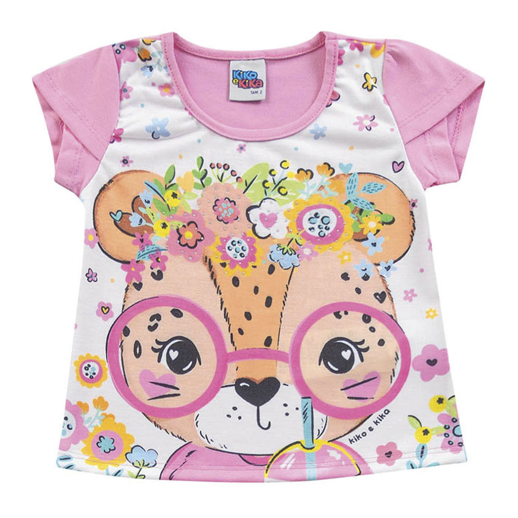 Blusa Infantil Manga Curta Oncinha - Kiko e Kika