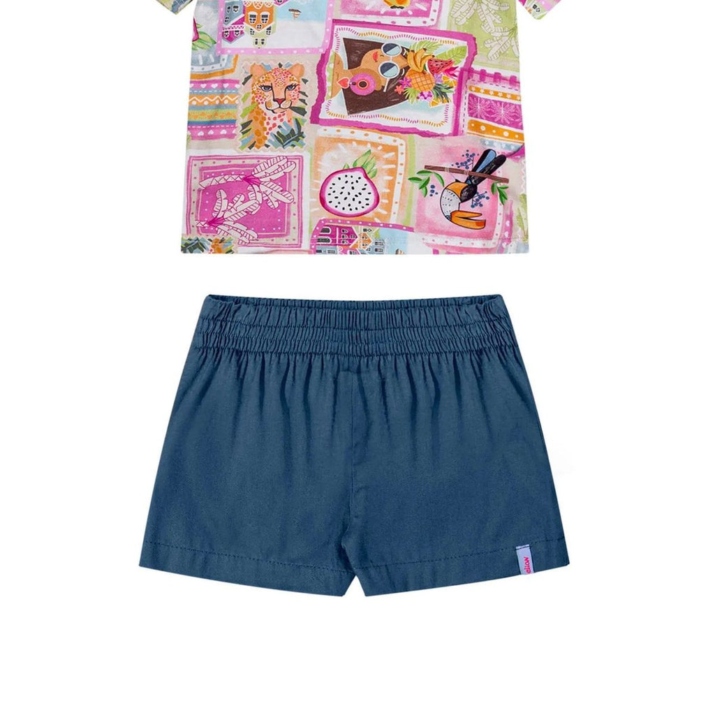 Conjunto Infantil Menina Blusa e Short Sarja Tropical - Elian