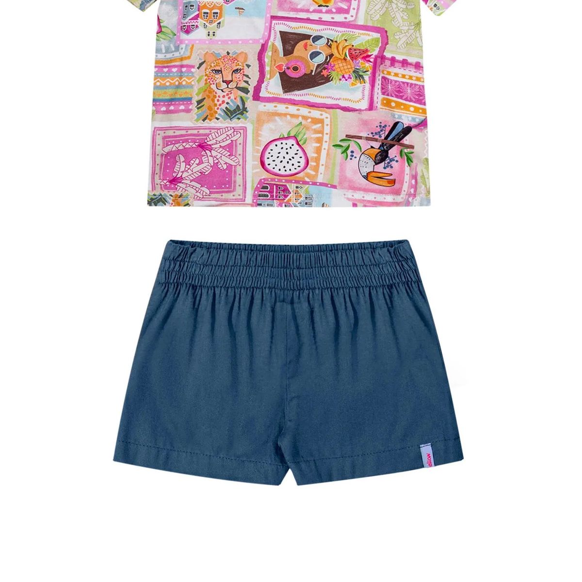 Conjunto Infantil Menina Blusa e Short Sarja Tropical - Elian