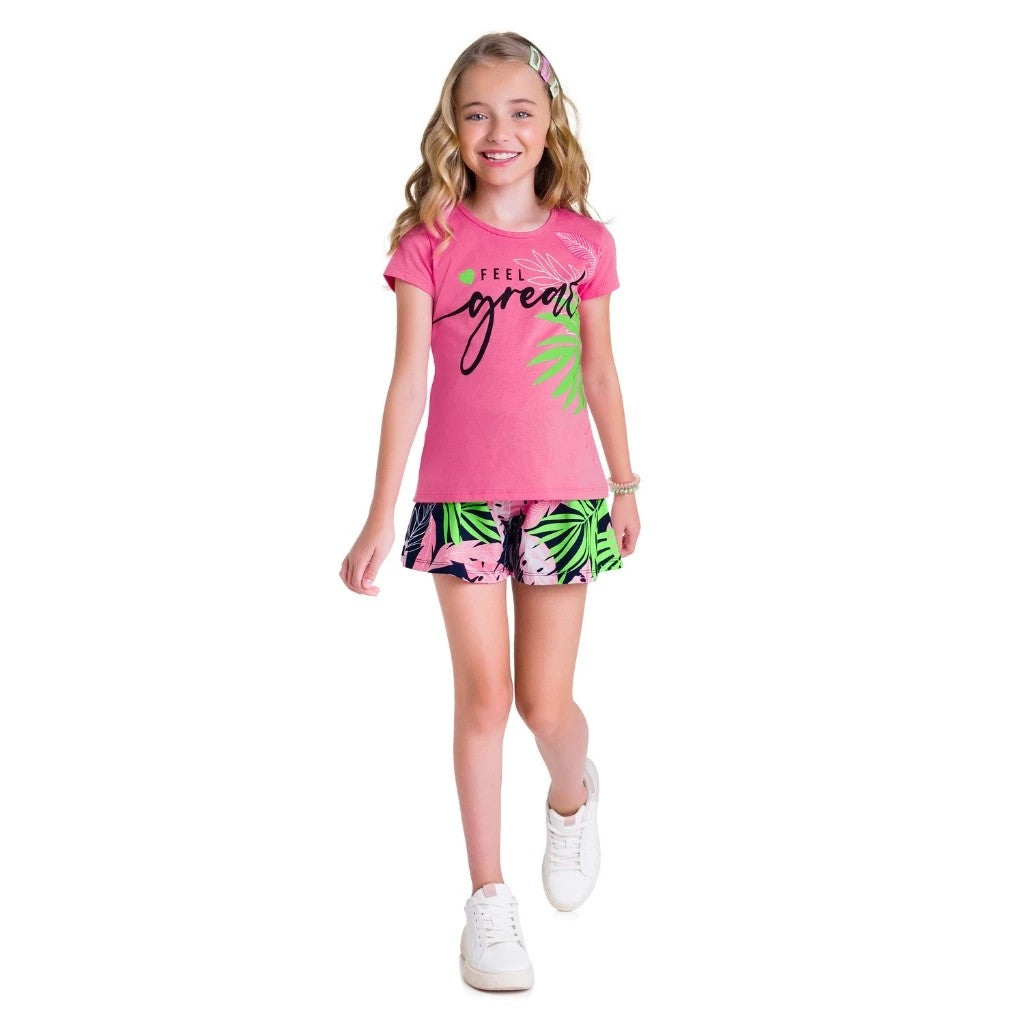 Conjunto Infantil Menina Blusa e Short Feel Great - Kyly