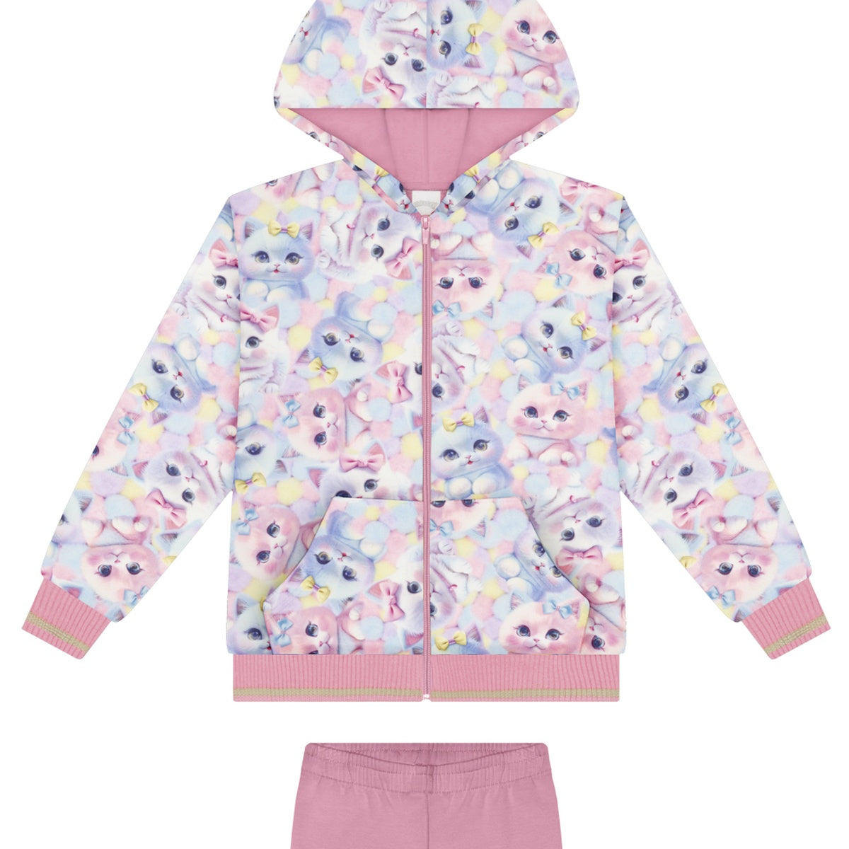 Conjunto Infantil Moletinho Molecotton Gatinhas - Alakazoo