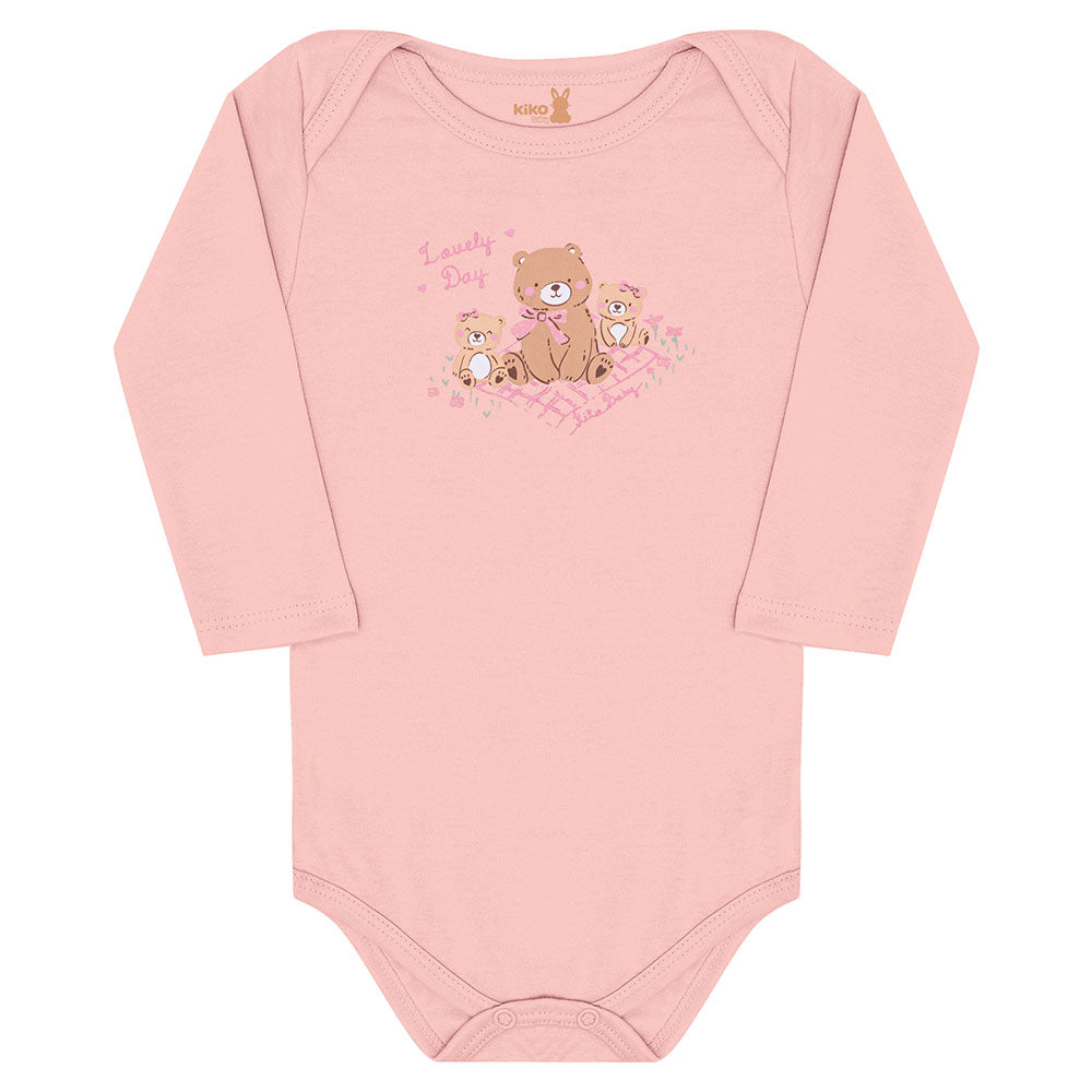 Body Manga Longa Bebê Menina Rosa Ursinhos - Kiko Baby