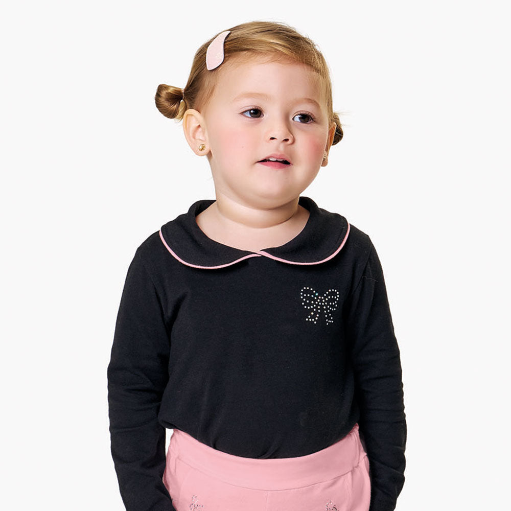 Blusa Bebê Menina Manga Longa Com Gola - Kiko e Kika
