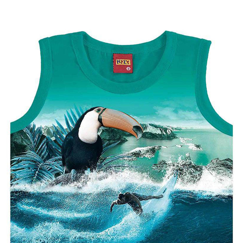 Regata Infantil Malha Estampa Verde Tucano - Kyly