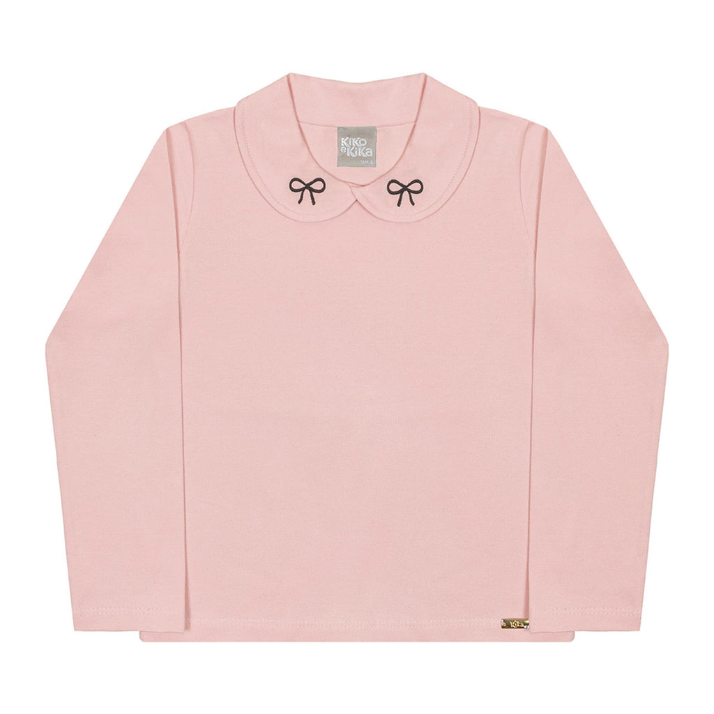 Blusa Infantil Manga Longa Cotton Gola Bordada - Kiko e Kika