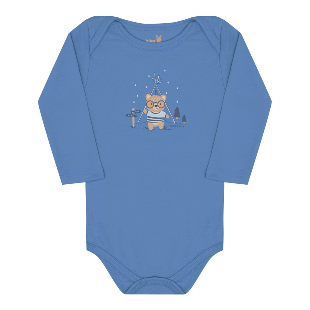 Body Manga Longa Bebê Menino em Suedine Urso - Kiko Baby