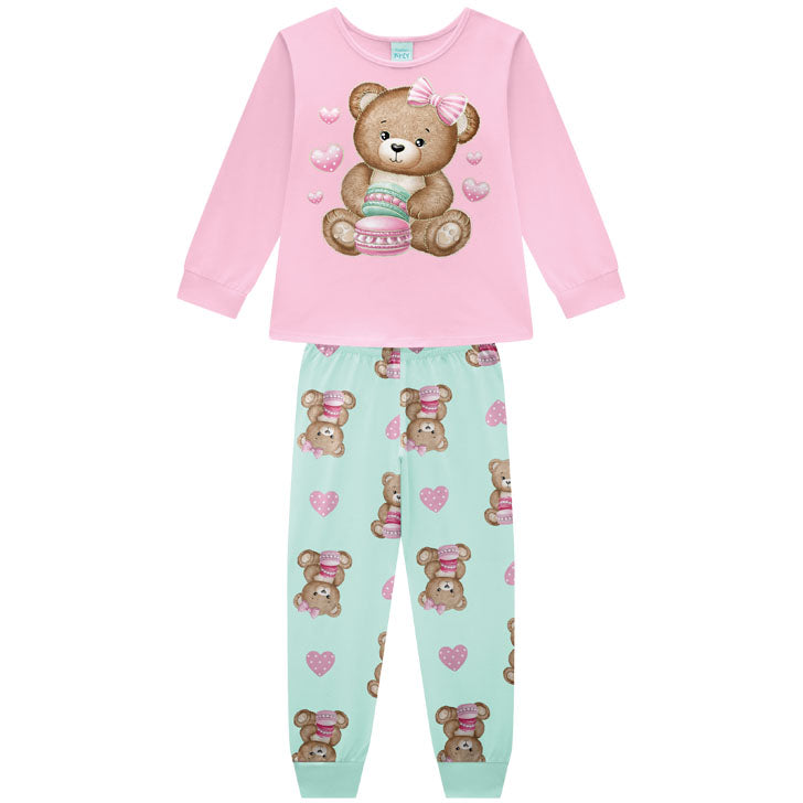Pijama Menina em Meia Malha Brilha no Escuro Ursinho - Kyly