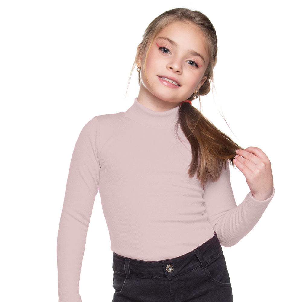 Blusa Gola Alta Canelado Enrugado Rosa Pálido  - Have Fun