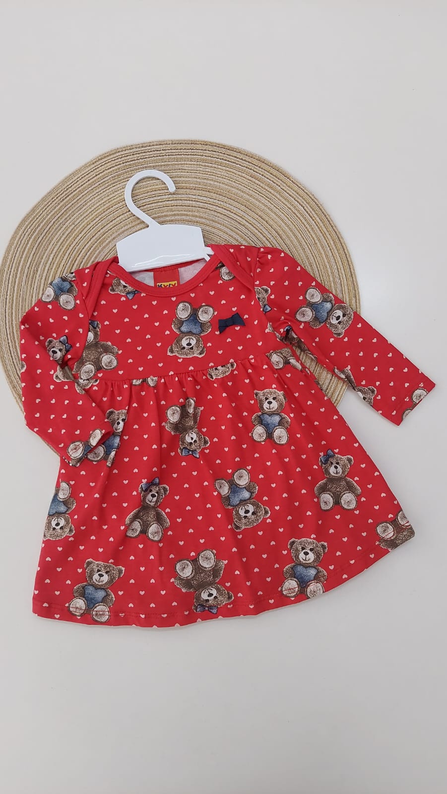 Vestido Bebê Manga Longa Ursinhos Vermelho - Kyly