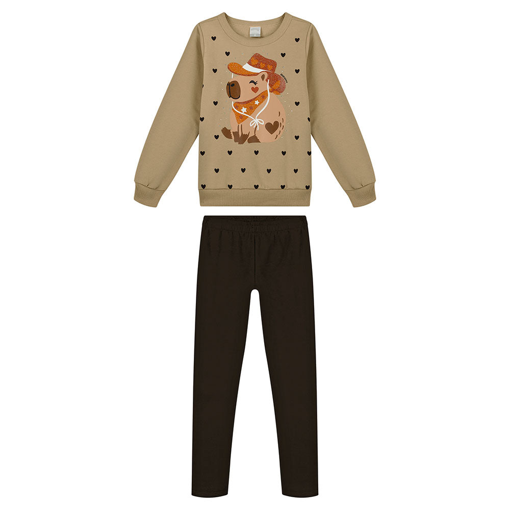 Conjunto Menina Moletom Molecotton Peluciado Capivara - Alakazoo