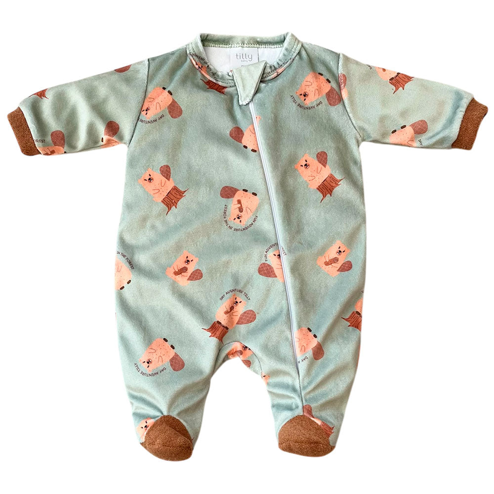 Macacão Plush Bebê Menino Zíper Castor - Tilly Baby