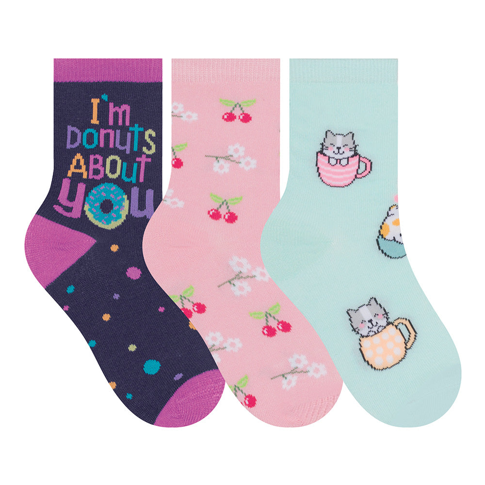 Kit 3 Pares Meia Cano Médio Infantil Menina Donuts - Selene