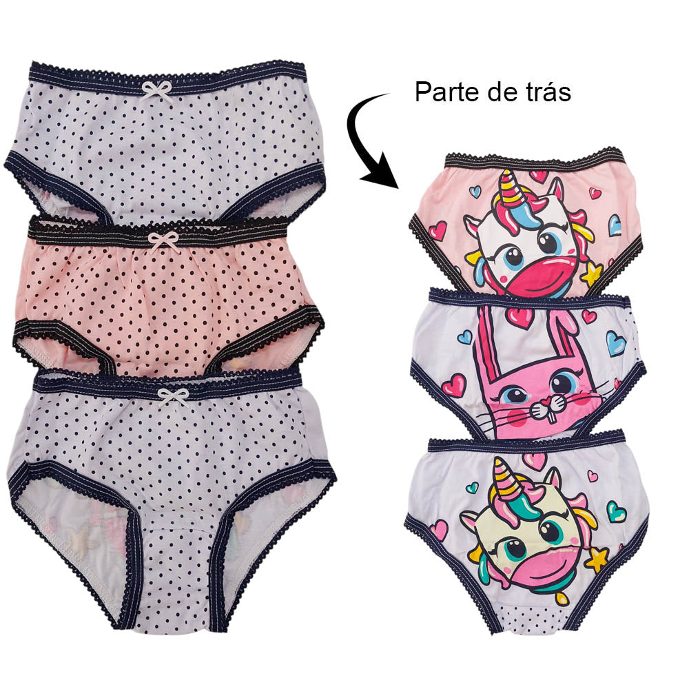 Kit C/3 Calcinhas em Algodão Estampa no Bumbum - Tampinha