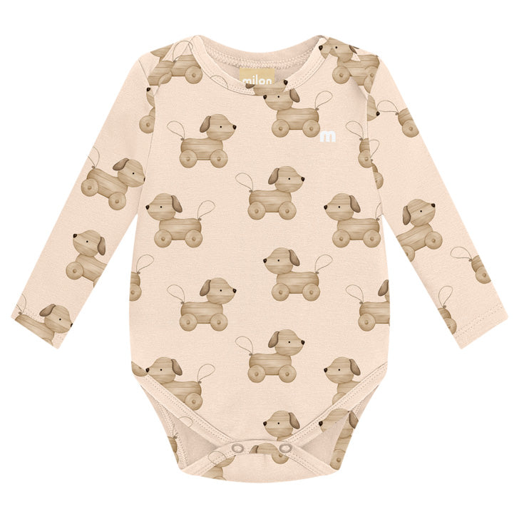 Body Manga Longa Bebê Menino em Cotton Brinquedo Cão - Milon