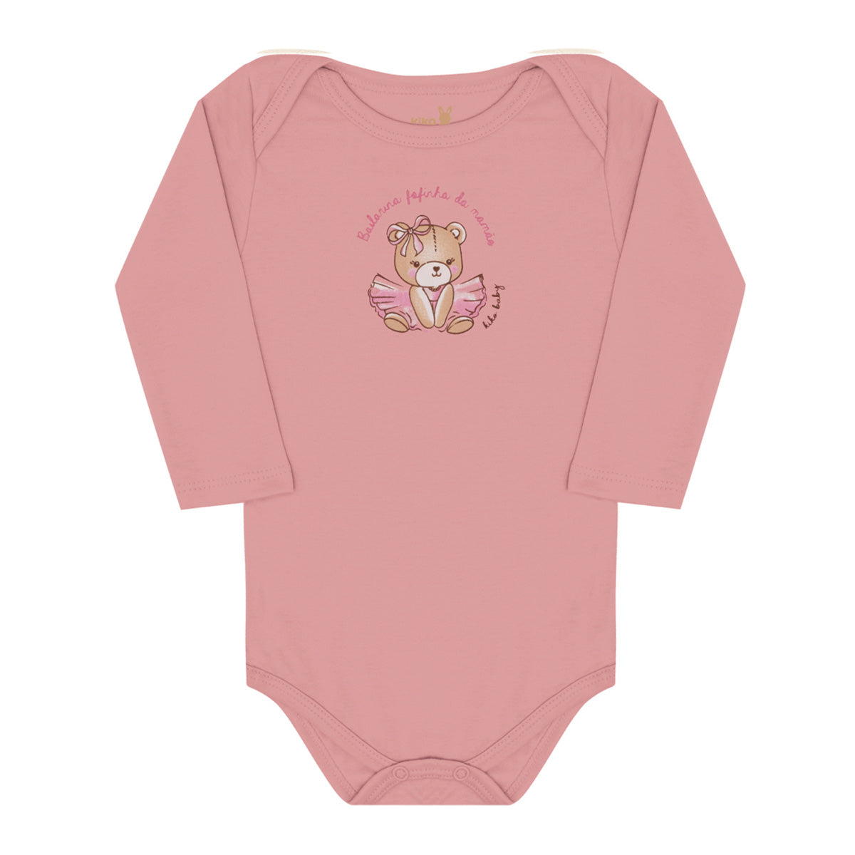 Body Manga Longa Bebê Menina Suedine Ursinha - Kiko Baby