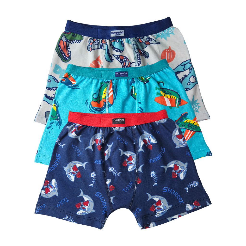 Kit C/3 Cuecas Boxer Infantil Estampas Sortidas - Tampinha
