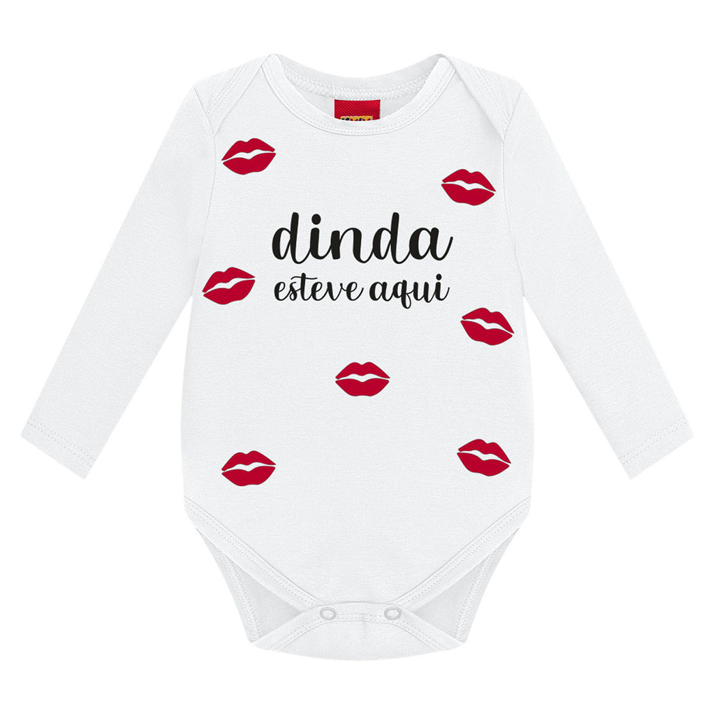 Body Manga Longa Bebê Unissex Frase Dinda Esteve Aqui - Kyly