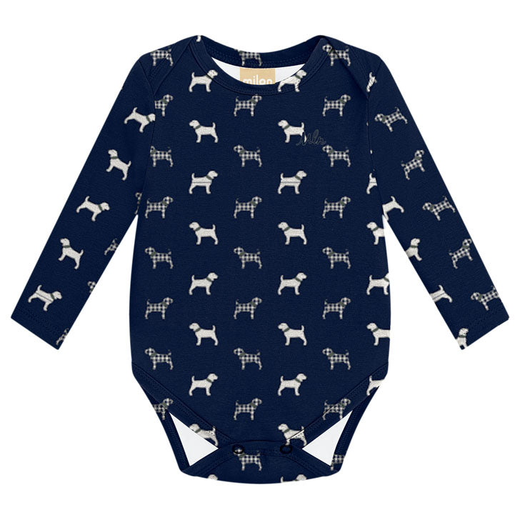 Body Manga Longa Bebê Menino em Cotton Cachorrinhos - Milon