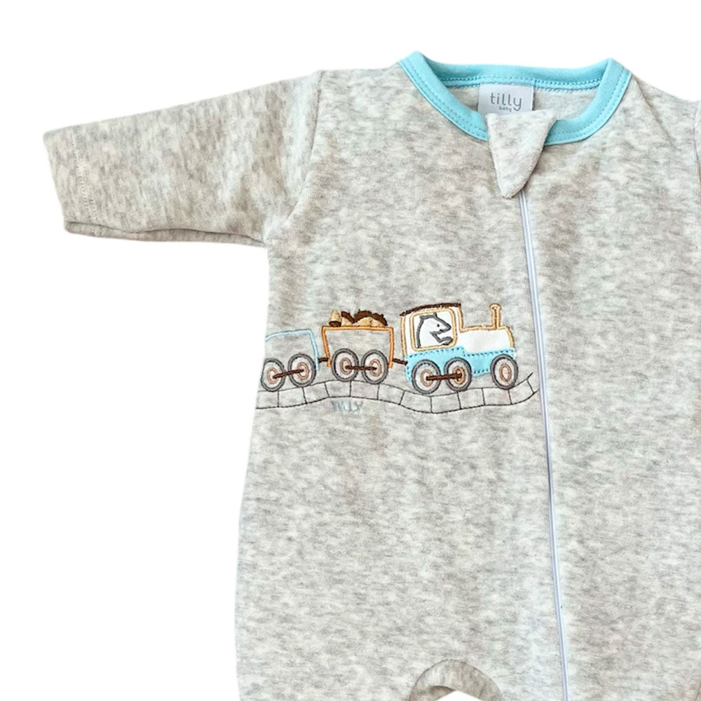 Macacão Plush Bebê Menino Zíper Trenzinho - Tilly Baby