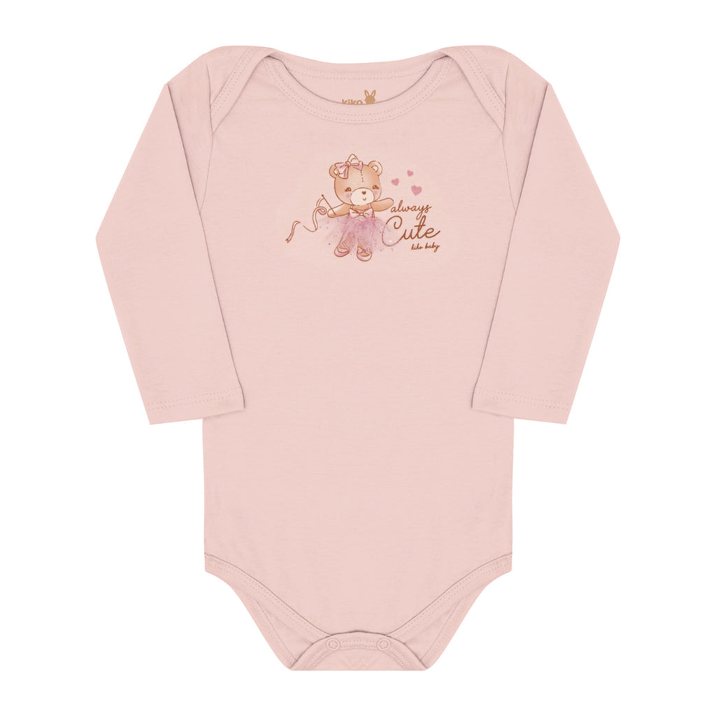 Body Manga Longa Bebê Menina Suedine Ursinha - Kiko Baby