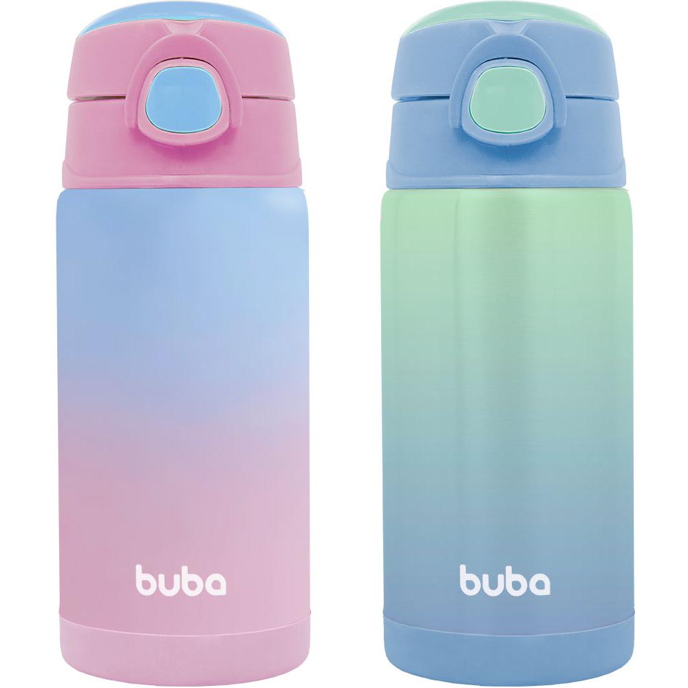 Garrafa Térmica Infantil Inox C/ Canudo 400ml Degradê - Buba