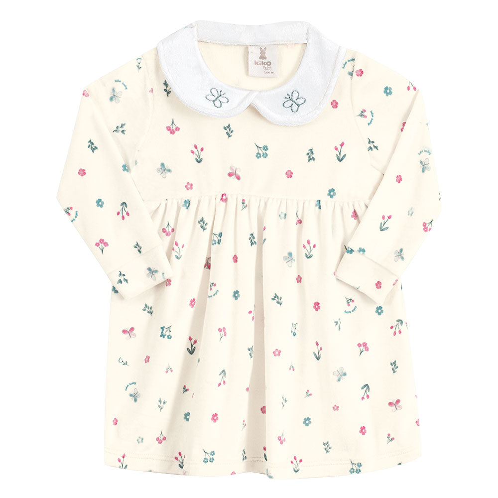 Vestido e Cobre Fralda Bebê em Plush Floral - Kiko e Kika