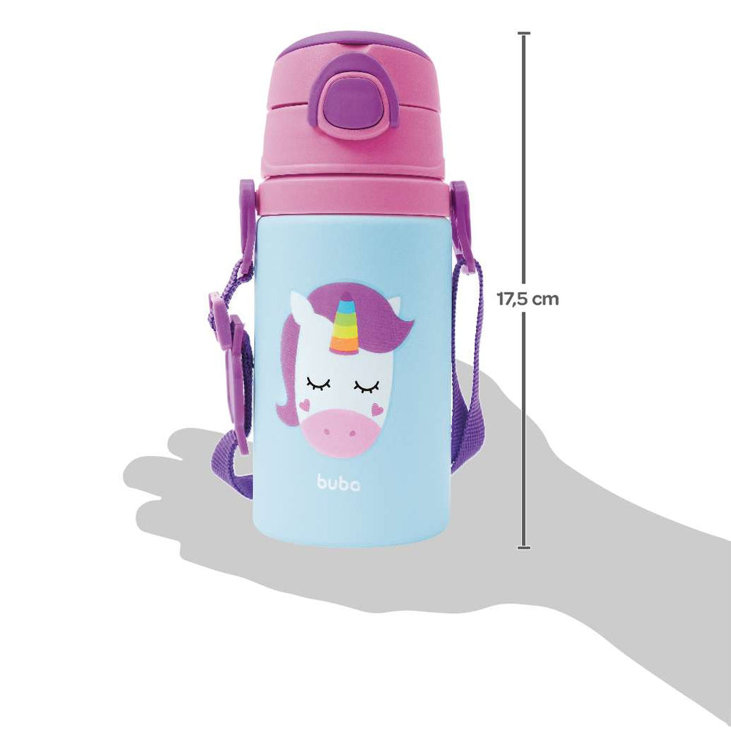 Garrafa de Alumínio Infantil Canudo 400ml Unicórnio - Buba
