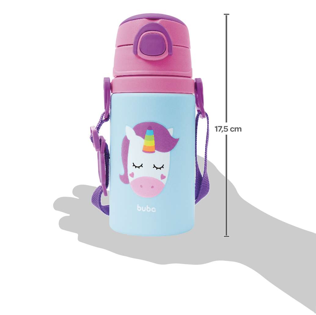 Garrafa de Alumínio Infantil Canudo 400ml Unicórnio - Buba