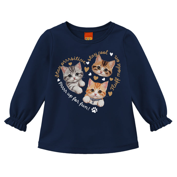 Blusa Infantil Menina Manga Longa Gatinhos - Kyly