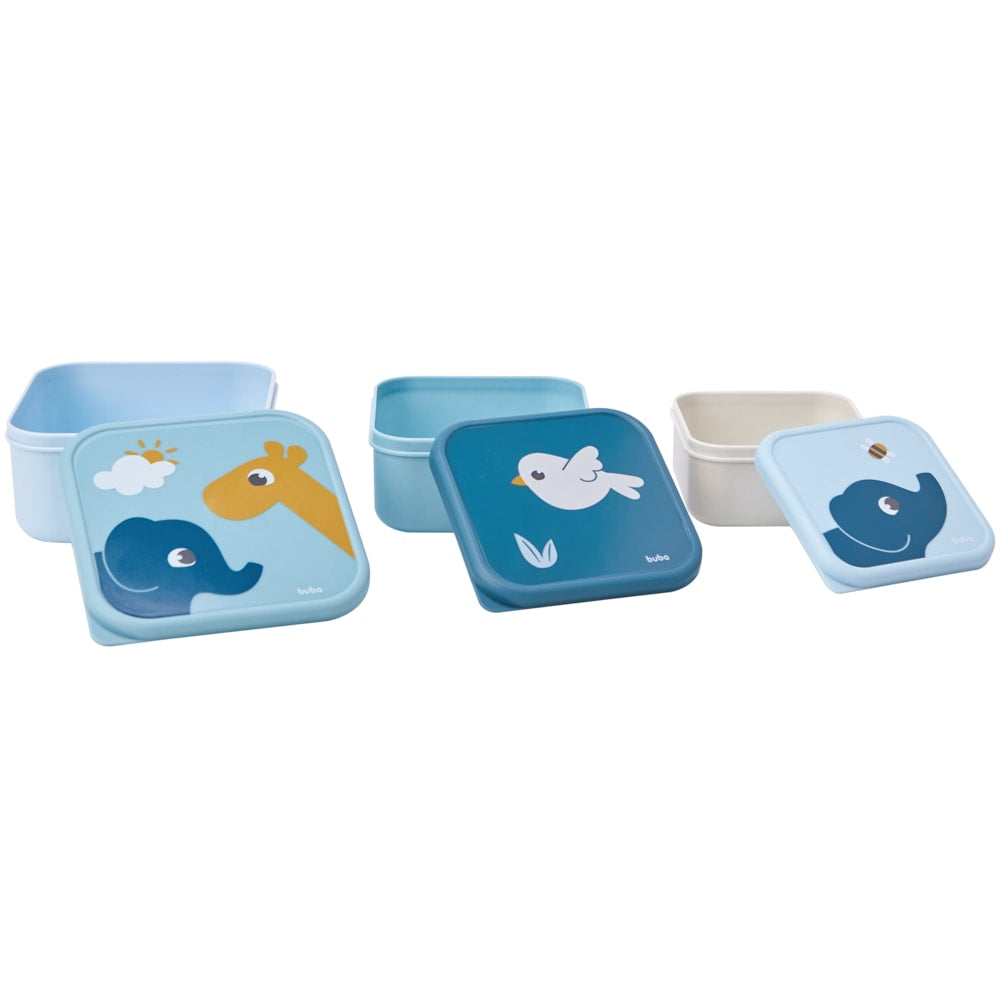 Kit 3 Potinhos Para Bebê Cloudy Azul - Buba