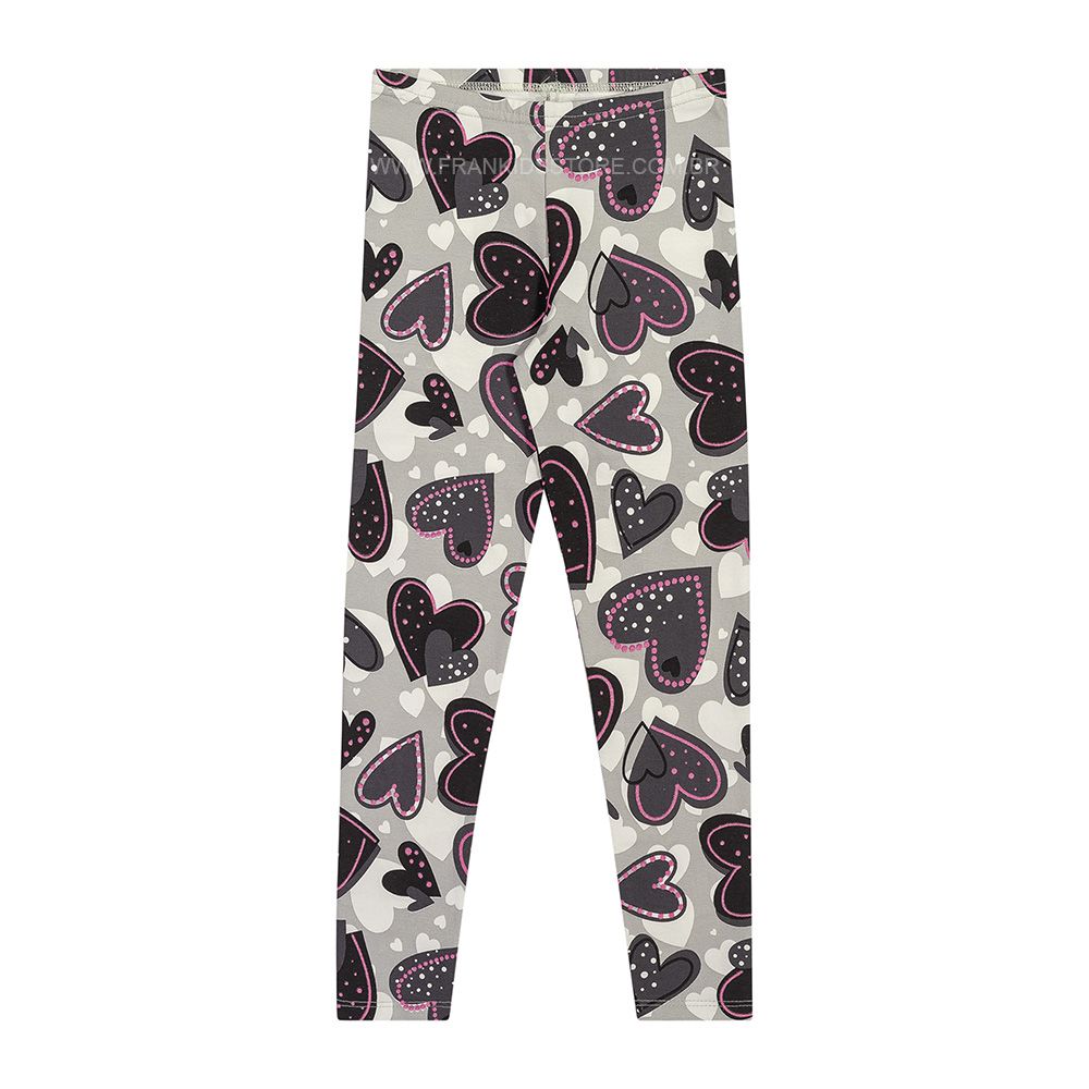 Calça Legging em Cotton Leve Estampada Cinza Corações - Elian