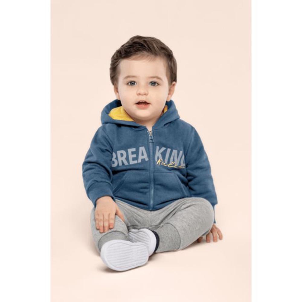 Conjunto Jaqueta e Calça Moletom Peluciado Azul e Cinza - Colorittá