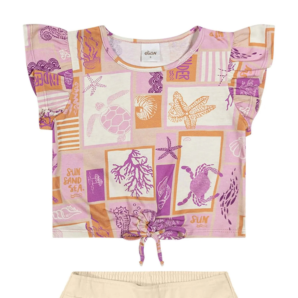 Conjunto Infantil Menina Verão Blusa e Short Sarja - Elian