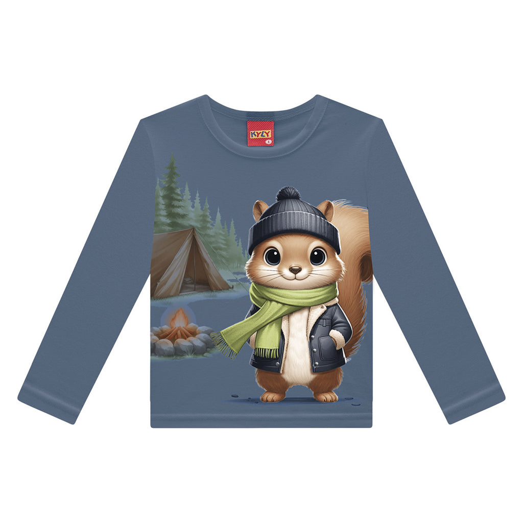 Camiseta Infantil Menino Manga Longa Esquilo - Kyly