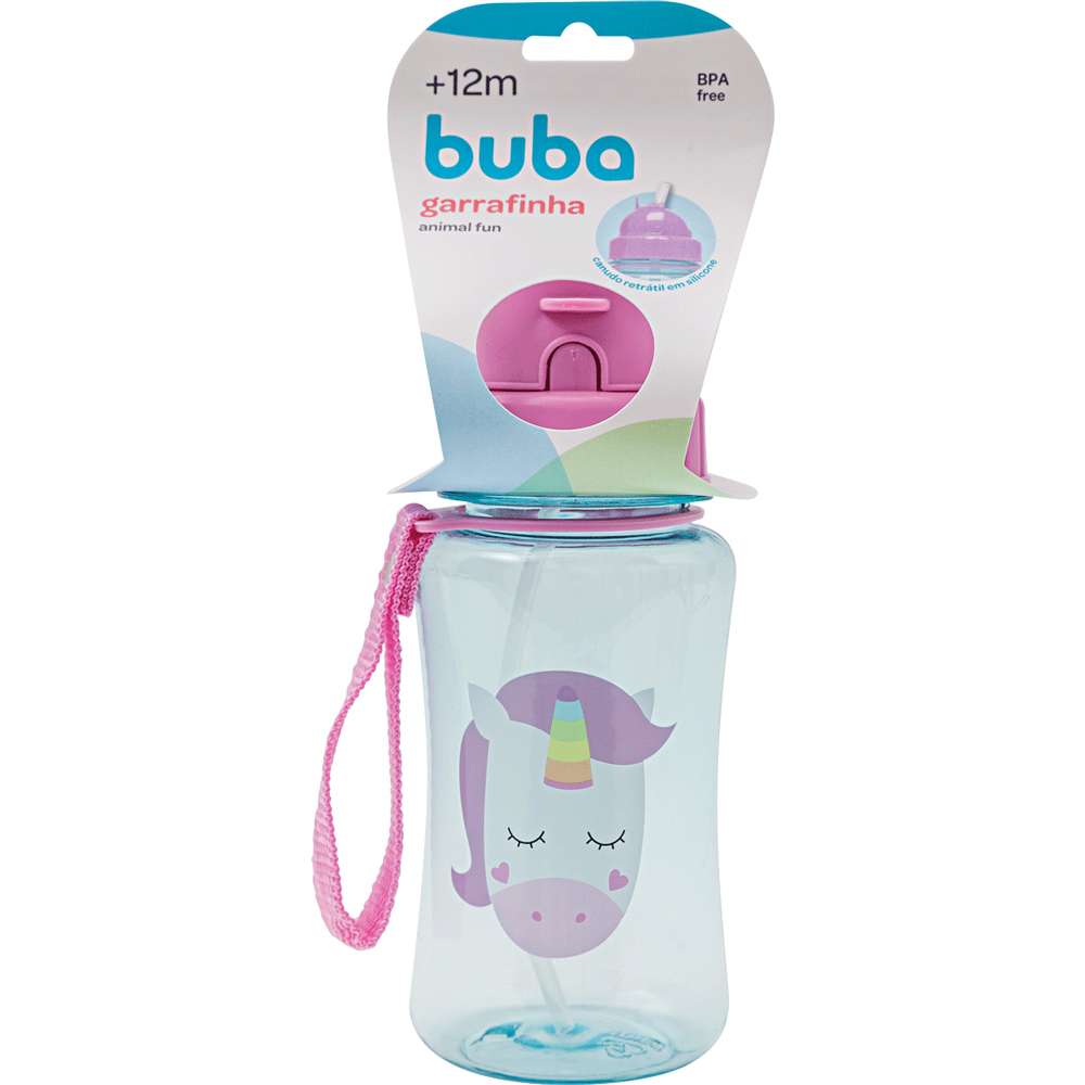 Garrafa Infantil Canudo 400ml Animal Fun Unicórnio - Buba