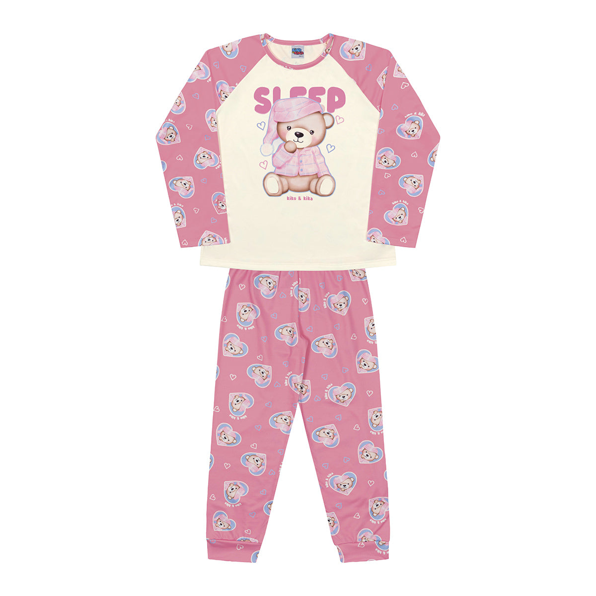 Pijama Infantil Menina em Malha Peluciada Urso - Kiko e Kika