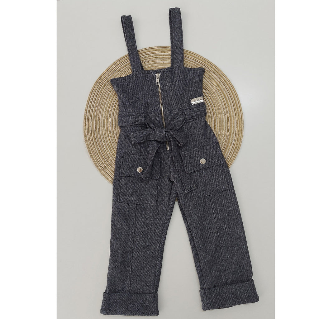 Jardineira em Malha Linho e Blusa em Jacquard Estampado - Kiki Xodó