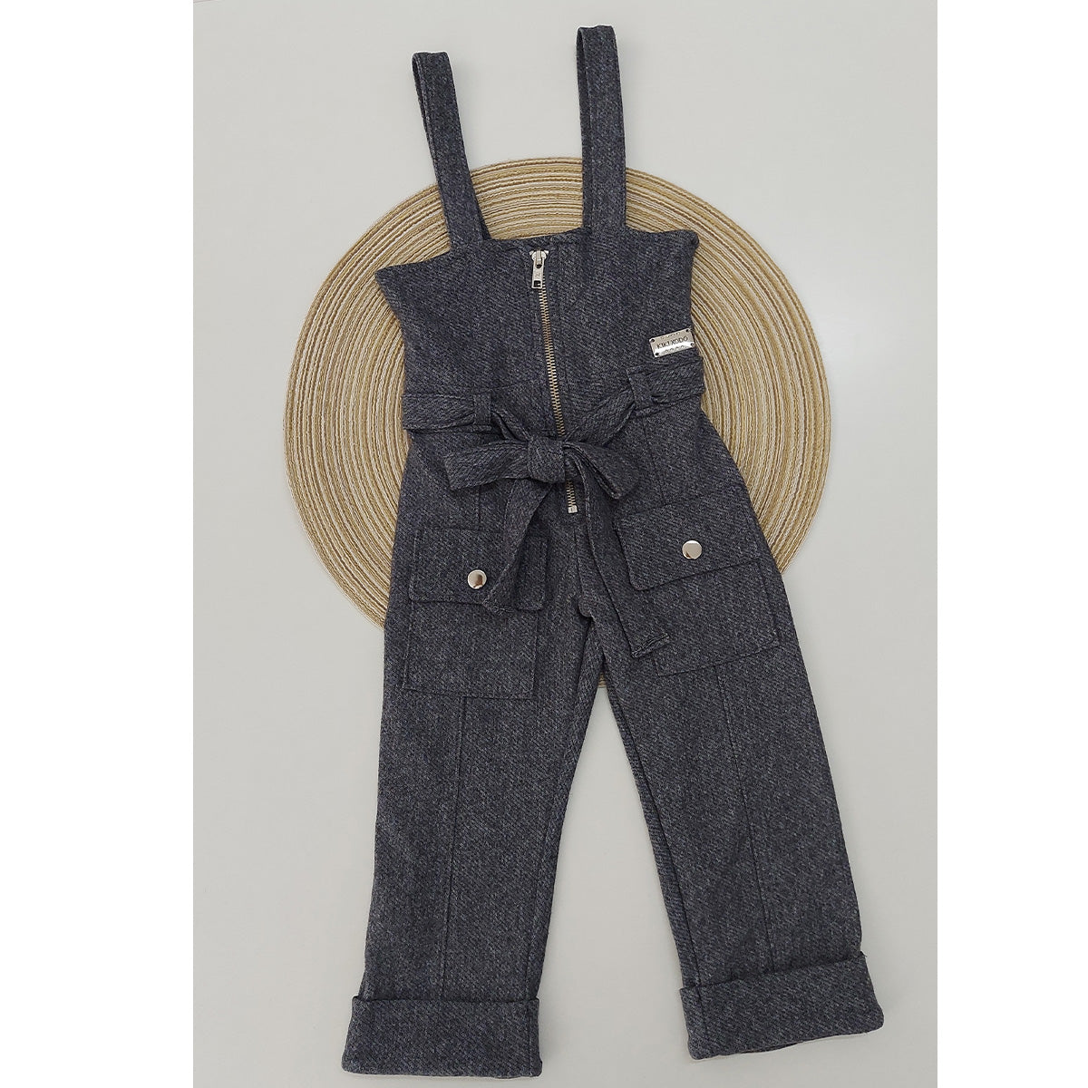 Jardineira em Malha Linho e Blusa em Jacquard Estampado - Kiki Xodó