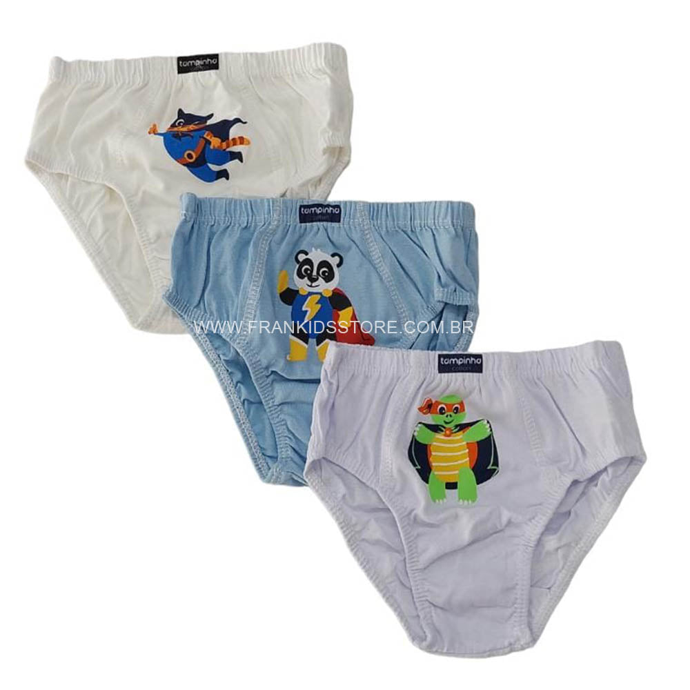 Kit C/3 Cuecas Slip Infantil Estampas Sortidas - Tampinha