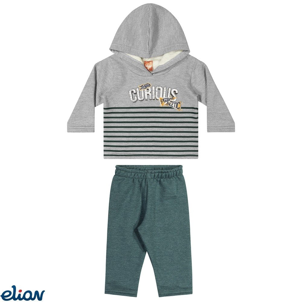 Conjunto Blusão e Calça Moletom Peluciado Listras - Elian