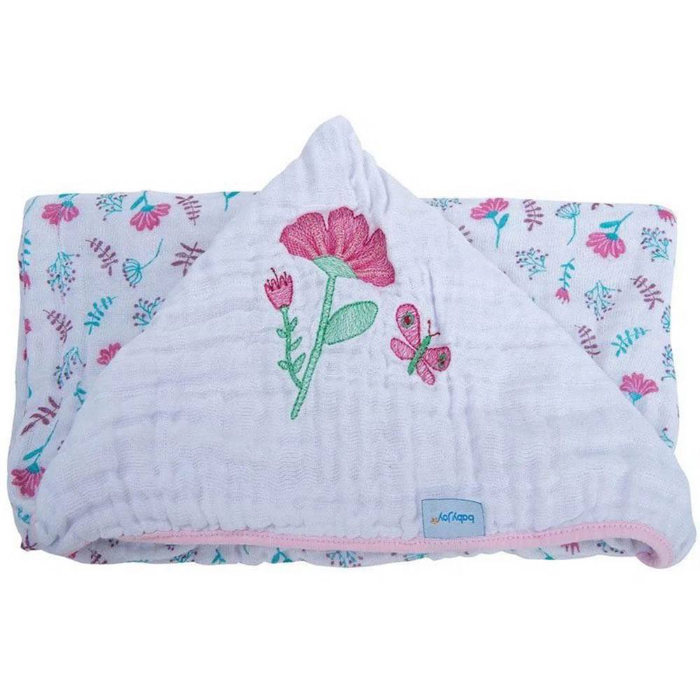 Toalha de Banho Soft Com Capuz de Centro Bordado Florzinhas - Baby Joy