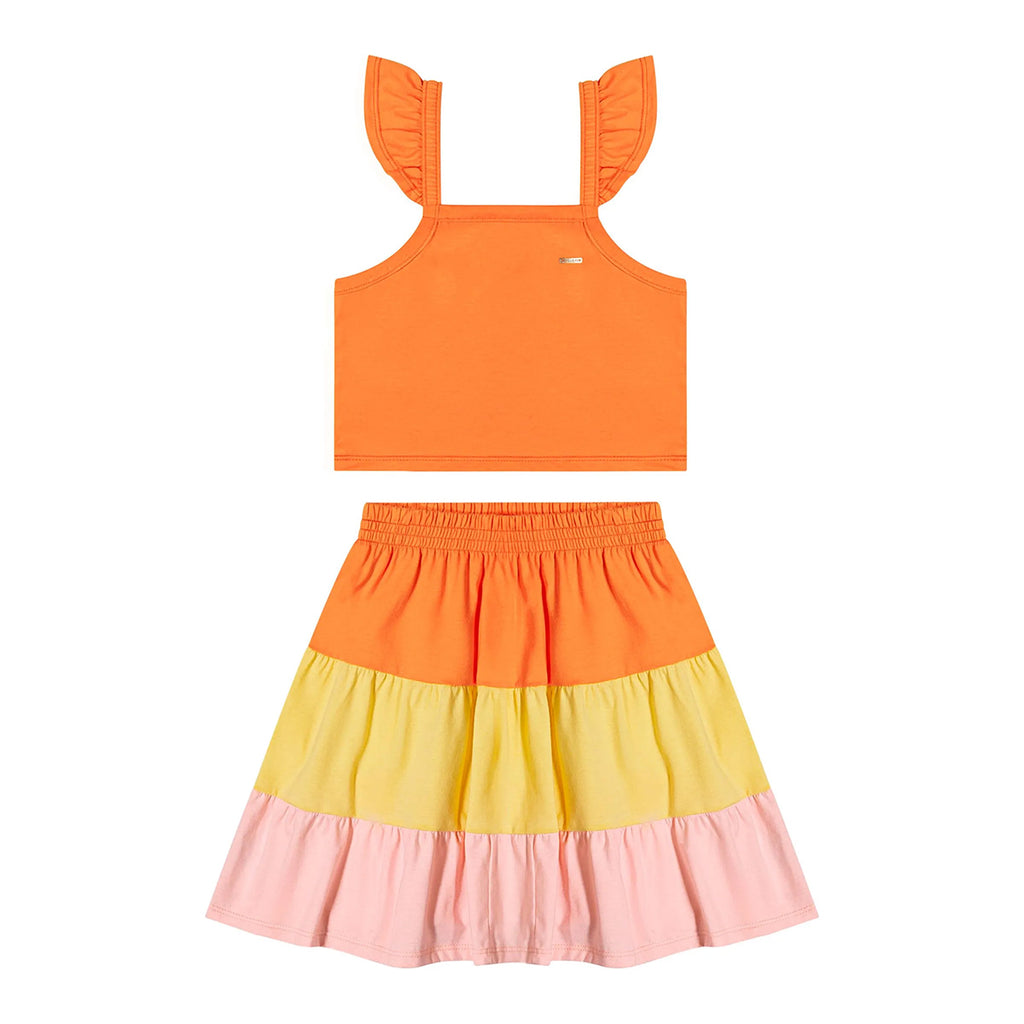 Conjunto Infantil Menina Regata e Saia Colorido - Elian