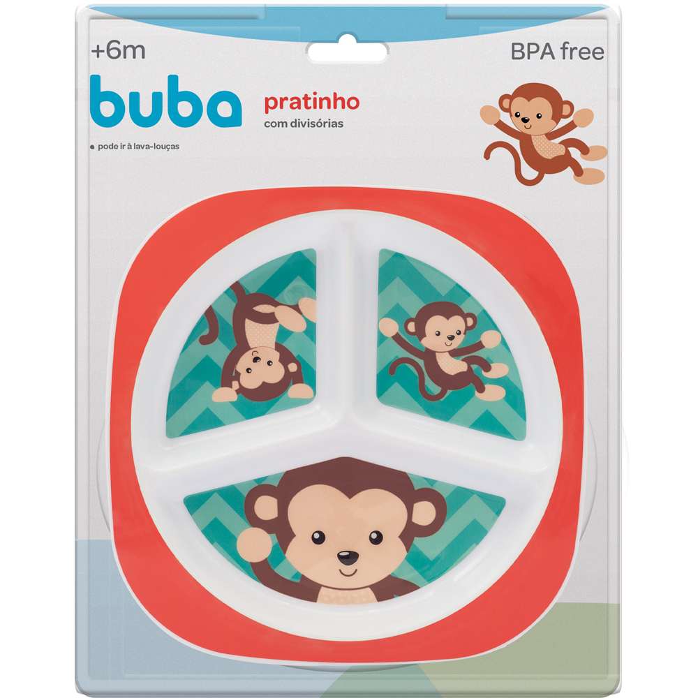 Prato Bebê Infantil Com Divisórias  Macaco - Buba