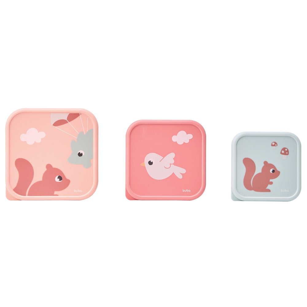 Kit 3 Potinhos Para Bebê Cloudy Rosa - Buba
