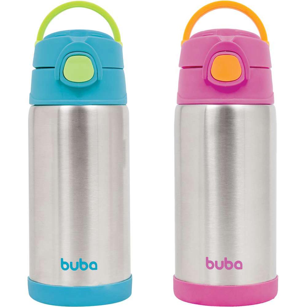 Garrafa Térmica Infantil Inox C/ Canudo 400ml Lisa - Buba