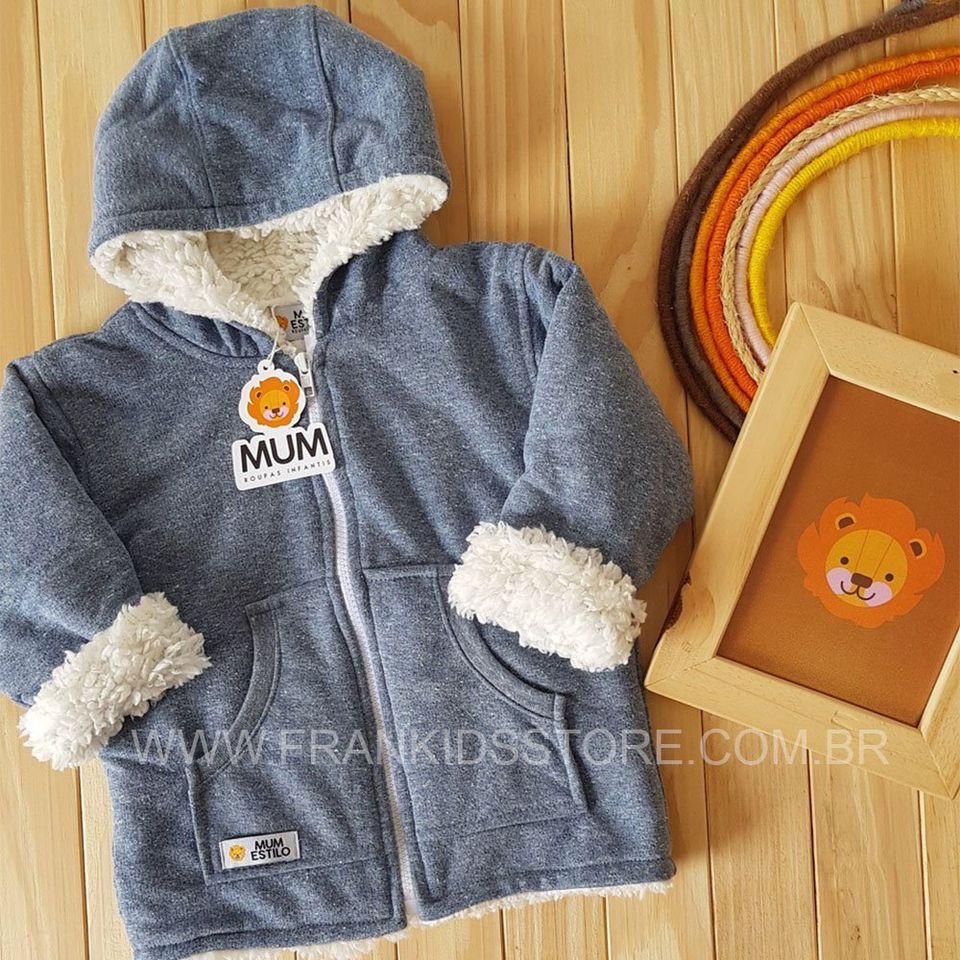 Jaqueta de Inverno Forrada Infantil Quentinha Azul Jeans - MUM