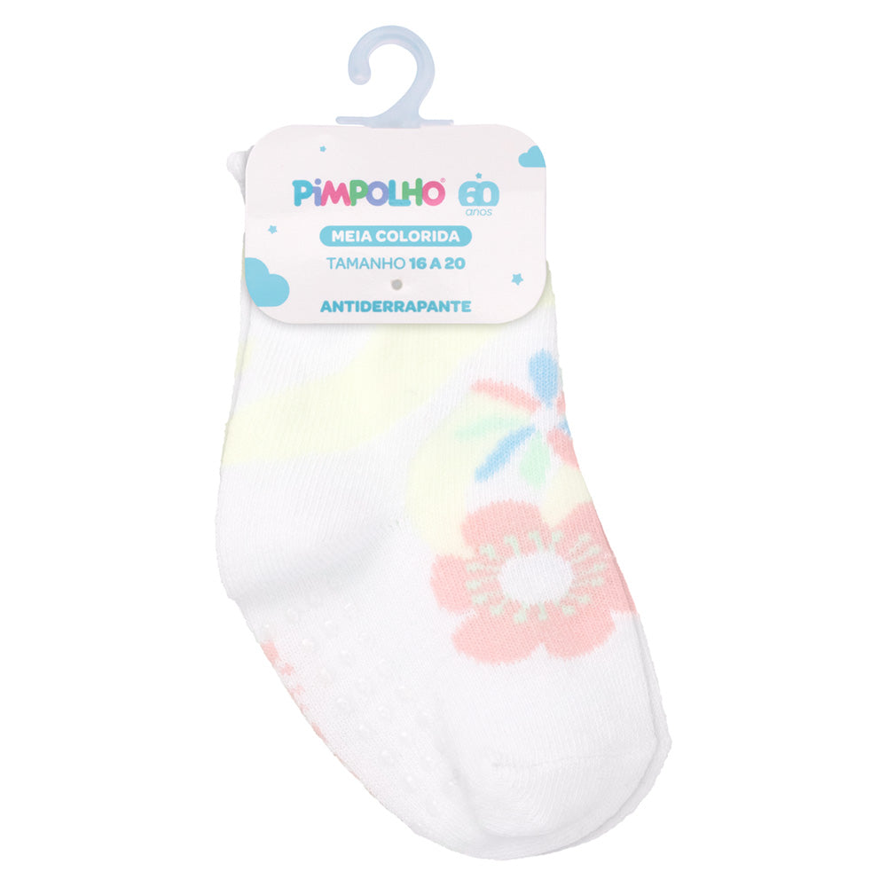 Meia Antiderrapante Bebê Menina 16-20 Flores - Pimpolho