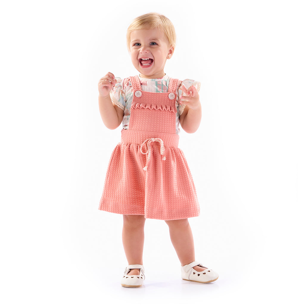 Conjunto Bebê Salopete e Body Jacquard Estampado - Kiki Xodó