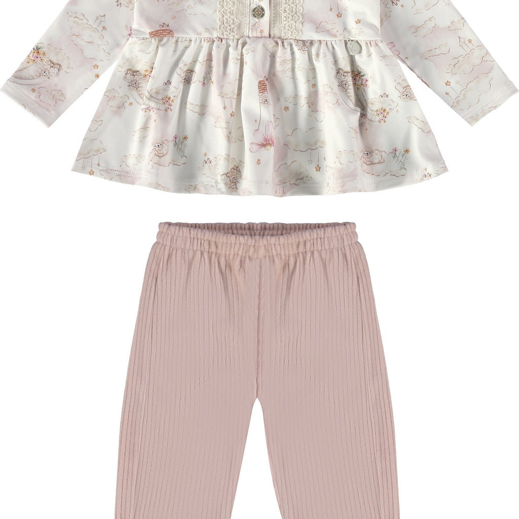 Conjunto Bebê Menina Bata e Calça Soft Canelado - Kiki Xodó